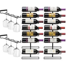 Sorbus Wall Mount Wine Rack + Under Cabinet Wine Glass Holder Set - Wine Rack Wall Mounted for Wine Bottles, Champagne, and Wine Glasses - Complete Your Home Bar & Wine Kitchen Storage