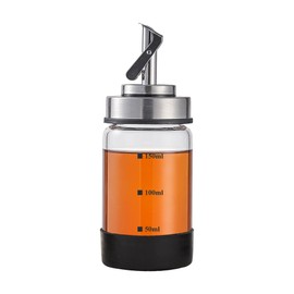 Verdental 5 oz Smallest Glass Oil Dispenser Bottle for Kitchen Stainless Steel Cruet Pourer Spout for Olive Oil Vinegar Coffee Syrup Soy Sauce with Non-slip Silicone Ring and Labels (150ml)