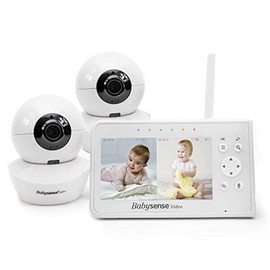 Upgraded - Babysense Video Baby Monitor 3.5 Inch Screen - White - Featuring Baby Camera with Night Light, Infrared Night Vision, Talk Back, Room Temperature, Lullabies and Super Long Range