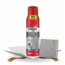 Magic Stainless Steel Cleaner & Polish Spray 17 oz Bundle with Microfiber Cloth - Foaming Formula for Easy Cleaning of Appliances, Sinks, and Chrome Surfaces - (2 Items)