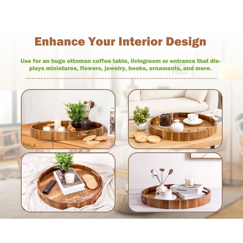 Decent Vrvege Extra Large Round Ottoman Coffee Table Tray, 22"