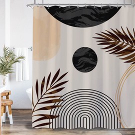 Laifzere Boho Mid Century Shower Curtain Abstract Modern Leaf Shower Curtain for Bathroom Set Geometric Minimalistic Tan Neutral Beige Sun Brown Fabric Waterproof Shower Curtain for Bathtub 60x72 Inch