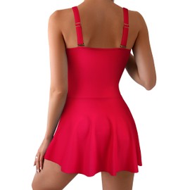 Hilor Women's Underwire One Piece Swimdress Tummy Control Swim Dress Bathing Suits Slimming Skirt Swimsuits, Red, 8