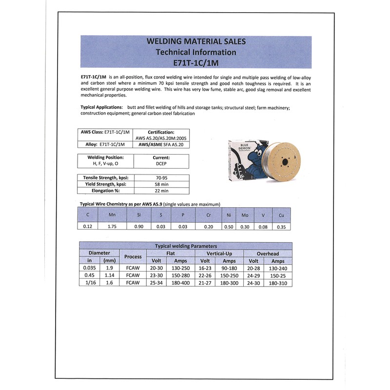 Blue Demon E71T-1/1M X .035 X 11LB Spool Dual Shield