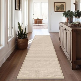 GOYLSER 12 Foot Kitchen Floor Runner Kitchen Sink Floor Mat with Rubber Backed, Absorbent Laundry Room Mat, Beige Hall Runner Long Non Slip