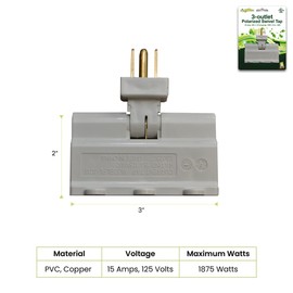 GoGreen Power (GG-03420T) 3 Outlet Swivel Wall Tap, Electrical Wall Tap, Tan