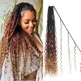 IIFLYDSFA Boho Faux Locs Crochet Hair 30 Inch 8 Packs Goddess Locs Crochet Hair with Curly Ends Ombre Brown to Blonde 1B/30/27# Pre-looped Bohemian River Locs Hair for Women