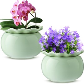 Suclain 2 Pack Ceramic African Violet Pots Self Watering Plant Pot Effortless Self Watering Plant Flower for Busy Lovers, Indoor(Green,6 Inch)