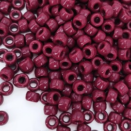 MIIIM 1200PCS 6x9mm Pony Beads Bulk, Brick Red Pony Beads for Bracelets Making Kit, Kandi Beads, Hair Beads for Braids, Craft Beads for Jewelry Making (Maroon)