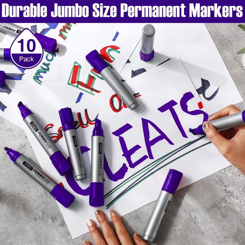 Fuutreo 10 Pack Jumbo Permanent Markers Bulk Large Chisel Tip