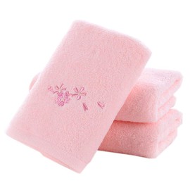 Pidada Hand Towel Set of 3 Embroidery Flower Pattern 100% Cotton Soft Absorbent Towel for Bathroom 13 x 28 Inch (Pink)