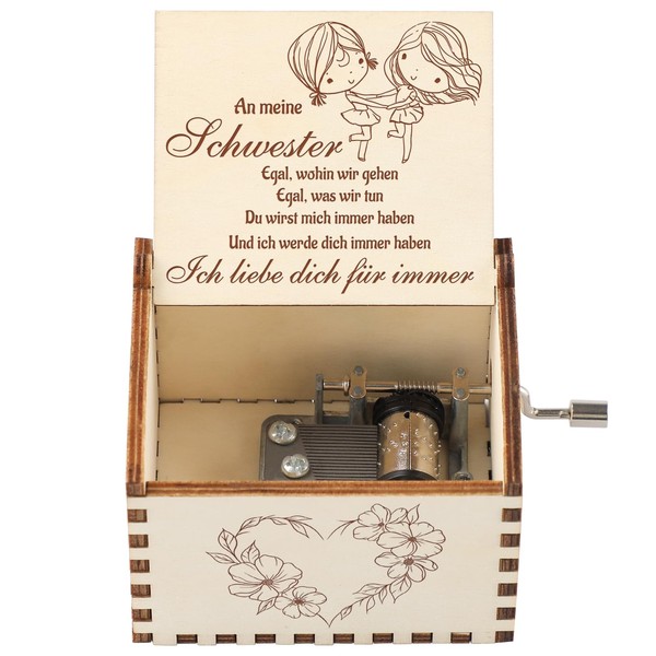 Blumuze Sister Gifts, Wooden Hand Crank Music Box Gift for Sister, Christmas Birthday Gift Sister, Best Sister Gift Idea, You Are My Sunshine Music Box