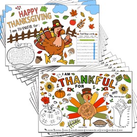 Fall Thanksgiving Place Mats for Kids - 12 Pcs Turkey Coloring Pages 17'x 11' Thanksgiving Day Disposable Table Mat Sheets for Autumn Harvest Party Decorations School Coloring Activity Crafts