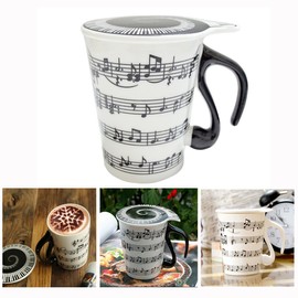 Cisixin Unique Ceramic Coffee Cups with Lid Staves Music Notes