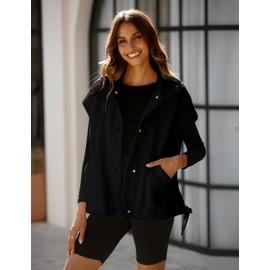 VATEAMI Women Oversized Fleece Vest Trendy Sleeveless Button Down Fuzzy Sherpa Jacket Winter Warm Outerwear Vest with Pockets (Black-XS)