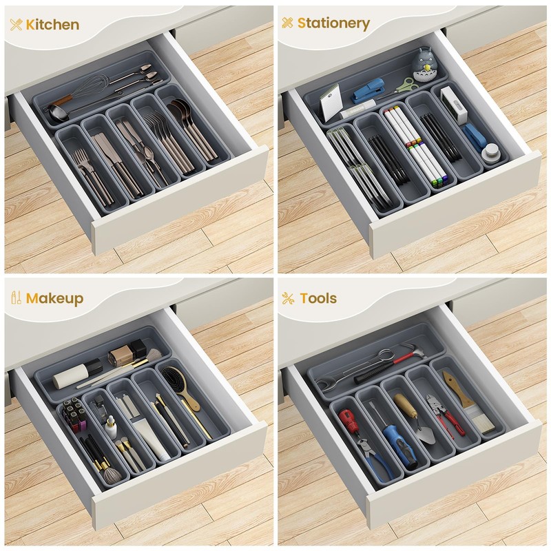 6 Pack Silicone Drawer Organizer for Kitchen, DIY Free Combination