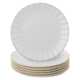 BTaT- Porcelain Dinner Plates with Gold Trim,10.5 inch, Set of 6, White Dinner Plates, White Dinner Plates Bulk, White Plate Set, Plates, Dinner Plates, Restaurant Dishes