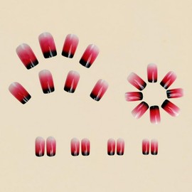 Short Square Press on Nails Gradient Red French Tip Fake Nails with Designs Artificial Nail Reusable Full Cover False Nails Tips Kit Stick on Nail for Women Nail Art Manicure 24 Pcs