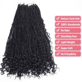 Goddess Crochet Braids Hair Extensions for Women 10 Inch 7 Packs 260g，#1B Natural Black Curly Boho Braids Crochet Hair