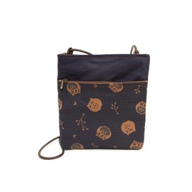 Crearekiki Made in Japan Shoulder Bag for Women Indigo Persimmon Shibu Dyed 2 Zipper Pochette Mother Birthday Present IZ-111, Owl, Small