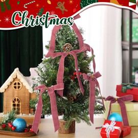 Riceshoot 30 Pcs 6 x 8 Inch Velvet Christmas Bow, Rustic Crafts Gift Bows Nice for Christmas Tree, Garland, Large Gifts, Parties, Indoor or Outdoor Decorations(Coral)