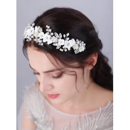 JWICOS Diadema de novia con flores, tiara plateada para novia, accesorios para el cabello de boda, para novia, graduación, fotografía
