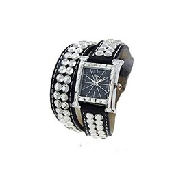 Geneva Platinum 12336712 Designer Inspired Rhinestone Studded Wrap Watch-BLACK/GUN METAL