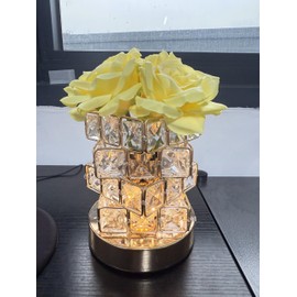 GERMAXXIS Rose Flower Lamp with 3-Color LED Touch Dimmer, Well-Designed Elegant Acrylic Rose Lamp Paired with a Crystal Base,Bedside lamp and Ideal Gift for Her,Mom,Wife,Girlfriend,Grandma (Yellow)