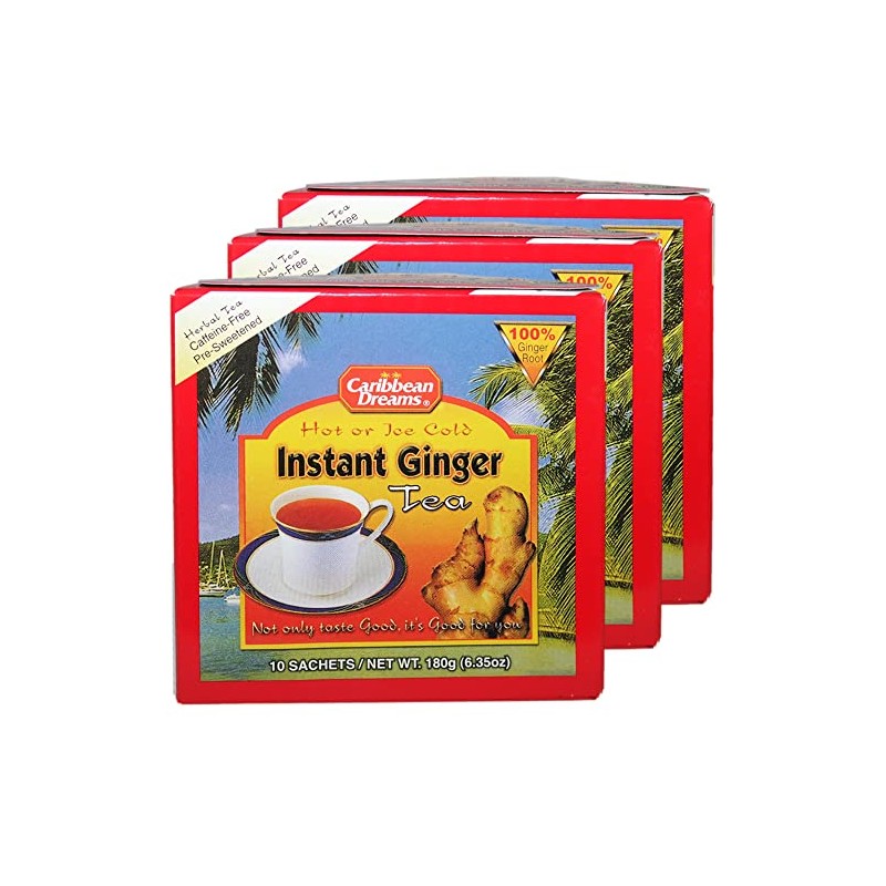 Caribbean Dreams Instant Ginger Tea, Sweetened, 18g (Pack of 3)
