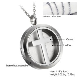 Mens Womens Hollow Cross Charm Essential Aromatherapy Oil Diffuser Locket Charm Pendant with 6 Color Pads