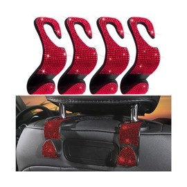 LKAHG 4PCS Bling Car Seat Headrest Hooks, Diamond Crystal Seat Back Hanger Organizer, Vehicle Storage Holder for Bag, Grocery, Auto Accessories Universal for SUV, Truck (Red)