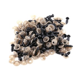 Paquete de 100 piezas de ojos de muñeca de plástico, ojos de seguridad negros con 100 piezas arandelas para hacer muñecas, 6,9,10,12 mm(10mm)