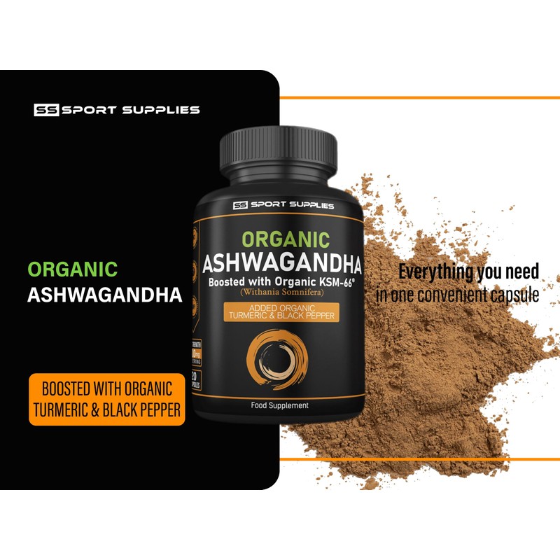 Organic Ashwagandha Capsules 1200mg - Boosted with 1000mg of Organic