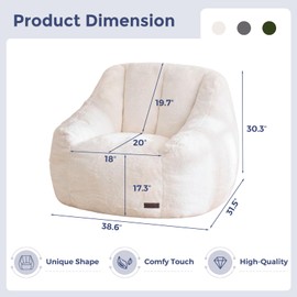 MAXYOYO Bean Bag Chair, Comfy Bean Bag Sofa with Back Support, Faux Fur Bean Bag Chair for Adults and Kids, Stuffed Floor Sofa for Living Room, Bedroom, Apartment, Beige