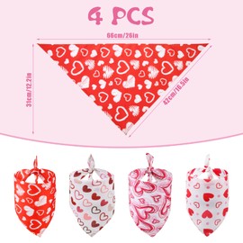4pcs Valentine's Day Dog Bandanas, Love Heart Cute Triangle Dog Scarf Dog Bibs Puppy Dog Party Costume Props for Dogs Pets (4 Patterns)