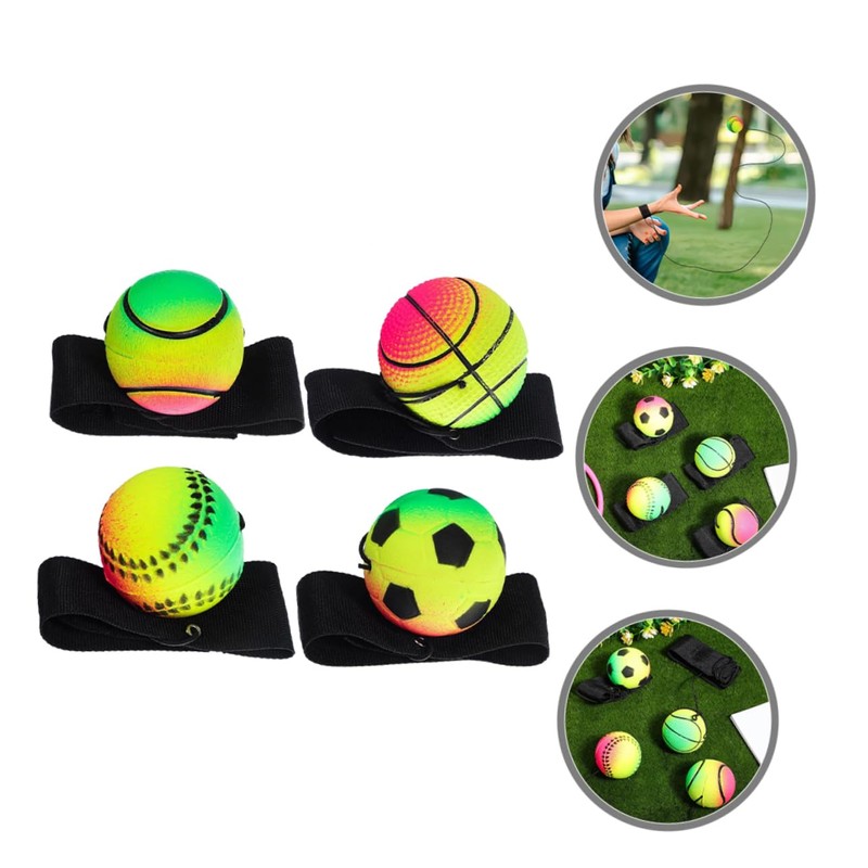 Vaguelly 4pcs Dark Wrist Return Balls Portable Elastic Rubber Rebound