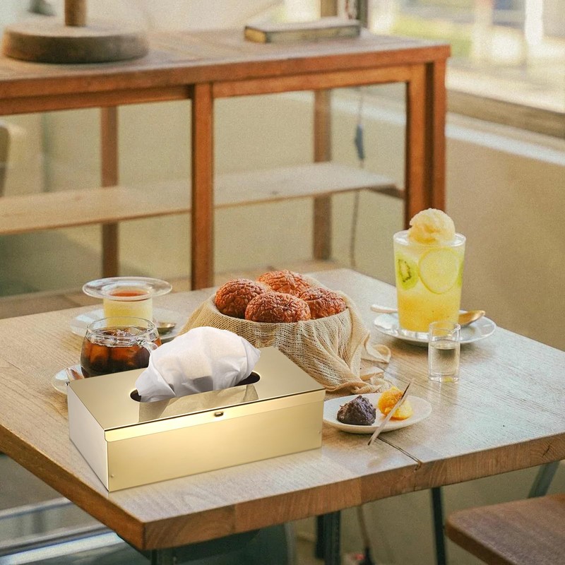 BTSKY Gold Rectangular Tissue Box Cover - Stainless Steel Tissue