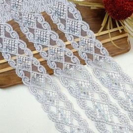 10 Yards Curtain Sequins Lace Edging Lace Sequins Lace Trim Ribbon for Handmade DIY Wedding Curtains Craft Making (Silver)