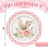 AnyDesign 24Pcs Easter Paper Plates Pink Plaid Bunny Ear Disposable
