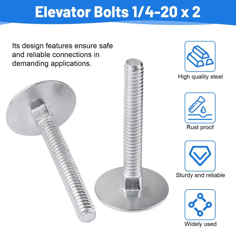 014973239640 Elevator Bolts Zinc, 1/4-20 x 2 Flat Head Elevator