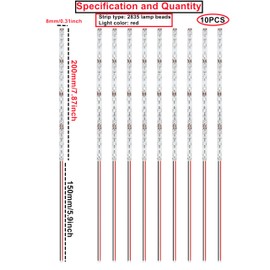 HUAZIZ 10 x 200 mm pre-wired LED strips, 2835 SMD LED, 12-18 V strips, model building LED lighting, red