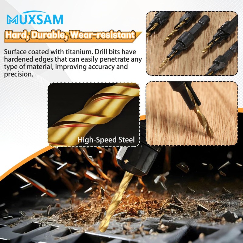 MUXSAM 1/4 inch Hex Shank Countersink Drill Bit Power Tools