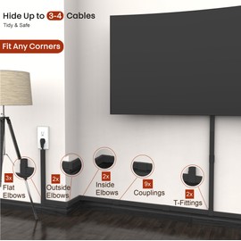 Black Cord Cover Wire Hider - 157in Large Cable Concealer, Cord Hider for Wall Mount TV, Cable Raceway Kit, Extension Cord Cover Indoor, Electrical Wire Cover, Cable Management Wall, Wire Molding