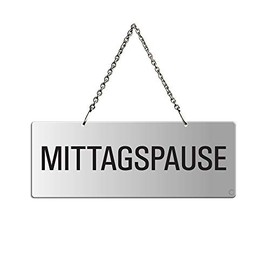 OFFORM DESIGN No. 31052-E Hanging Sign Lunch Break 175 x 65 mm Matte Silver Anodised Text on One Side Metal Chain