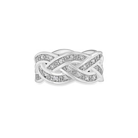 Tuscany Silver Women's Sterling Silver 1 mm White Cubic Zirconia Braided Band Ring, Size N
