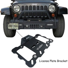 License Plate Frame Mount Compatible with 1987-2018 Jeep Wrangler JK JKU & TJ & YJ (2/4 Doors)，with LED Light，Licence Holder Bracket Relocation Mounting Plates Frames