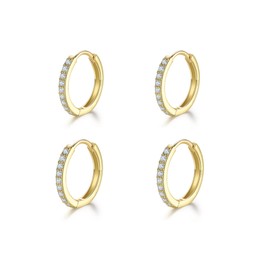3 Pairs of Hoop Earrings Silver Earrings for Women, Small Earrings Set with Zirconia, 925 Silver Gold-Plated Hoop Earrings, Hypoallergenic, Small Sleeping Hoop Earrings Silver/Gold, 8 mm/10 mm/12 mm,
