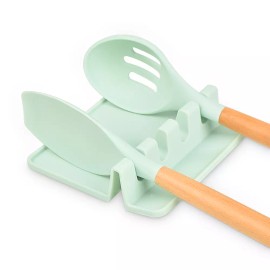 HOMZEE Silicone Utensils Rest Heat Resistant For Spatulas Tongs Forks Ladles Etc. - Mint green