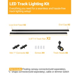 VANoopee 3-Color Zoomable 6 Light LED Track Lighting Kit with 6.6FT H Type Track Lighting Rail, LED Track Light Heads Dimmable Modern Kitchen Track Lighting Fixtures Ceiling Spotlight 10W 1000lm Black