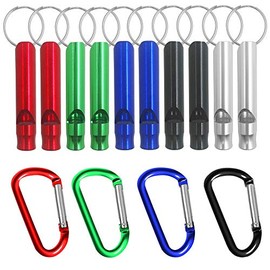 FineGood 10 piezas de Silbatos Aluminio con 4 Ganchos sin Mosquetón, Silbato de Supervivencia Emergencia con Llavero Cadena para el árbitro del Deporte, Excursionismo, Escalada para Acampar